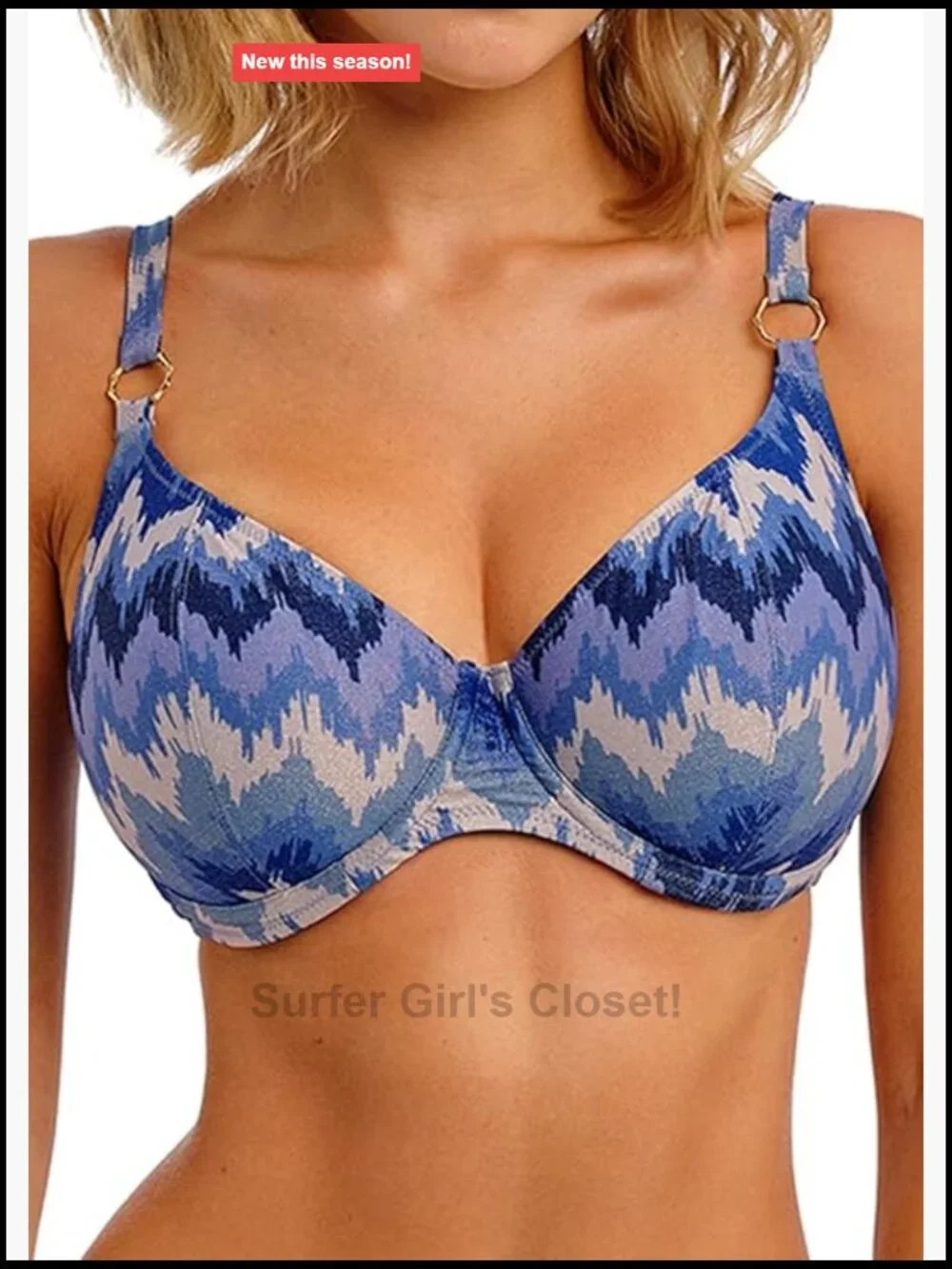 Underwire Plunge Bikini Top with Gold Metallic Yarns 34FF